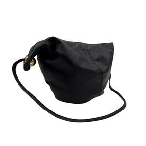 Vintage Navy Blue Soft Leather Slouchy Shoulder Bag Gold Hardware Logo Lined